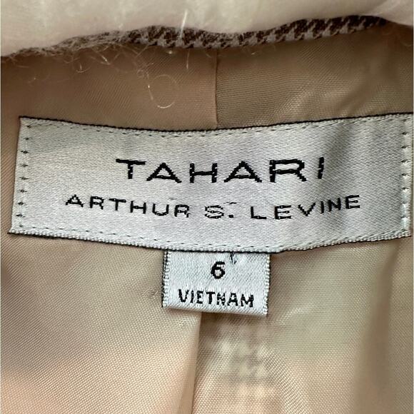 TAHARI Arthur S. Levine Tan Cream Houndstooth Blazer Career Office Workwear | 6 - Picture 5 of 6